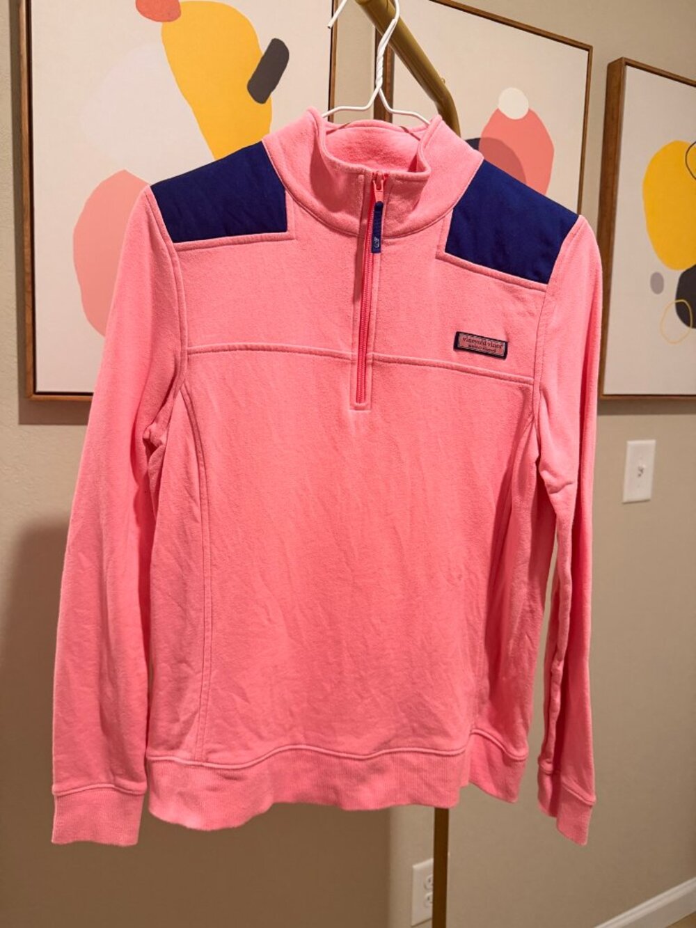 Vineyard Vines Shep Shirt Pink Coral Navy Quarter Zip S